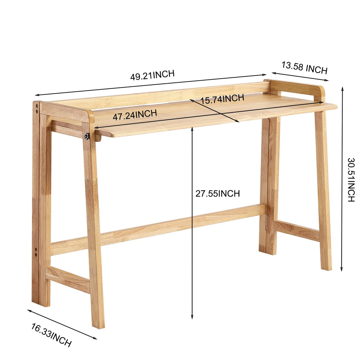 Solid Wood Folding Desk Mid Century Modern Desk, 47'' Foldable Writing Computer Desk for Home Office, Simple Study Makeup Workstation, Wooden Study Office Desk Table for Small Spaces, Natural Color Fetuero