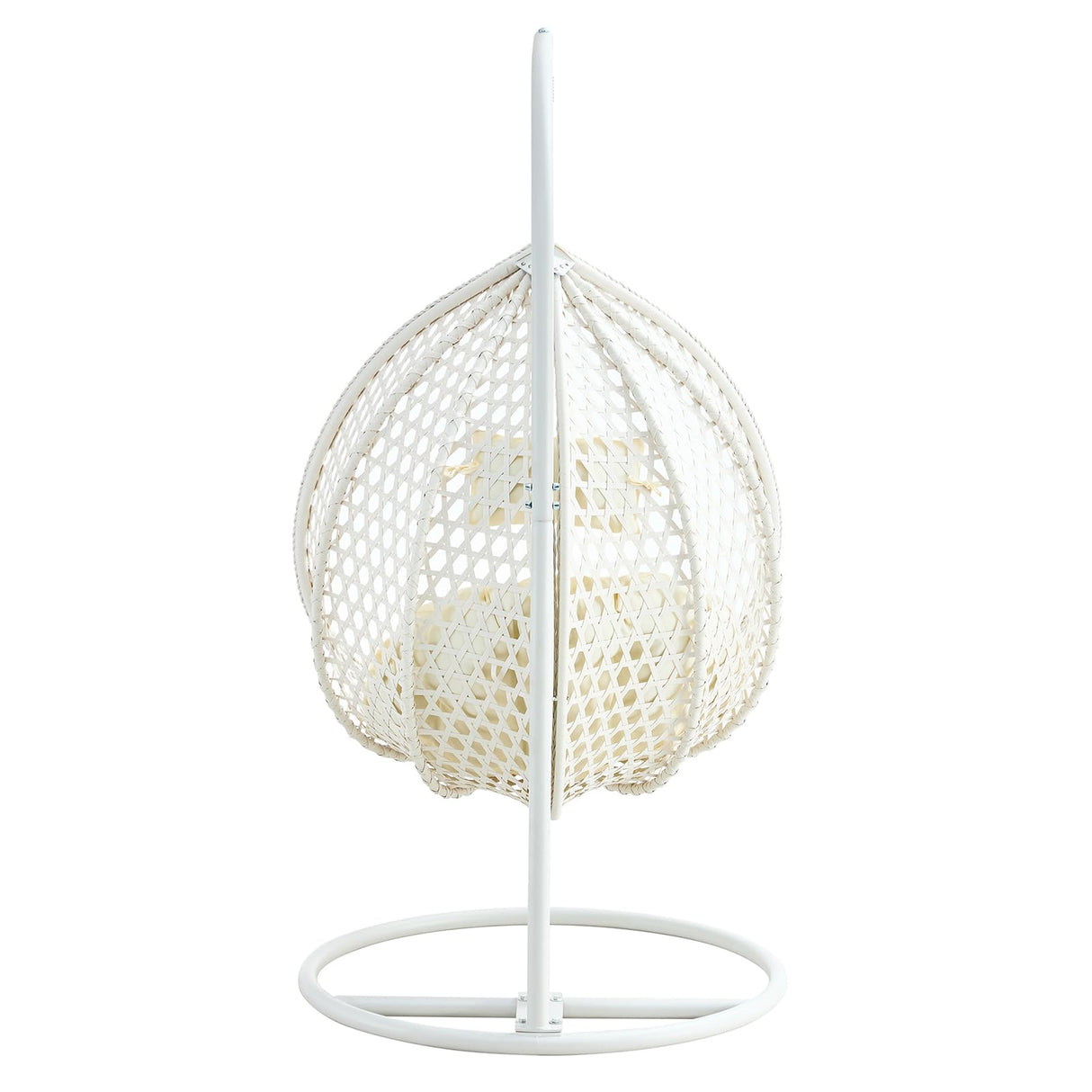 YWUFUART Hanging Egg Outdoor, Rattan Swing Chair with Foldable Basket, Hammock Chair with Metal Stand, Lounge Chair for Garden Backyard, White YWUFUART