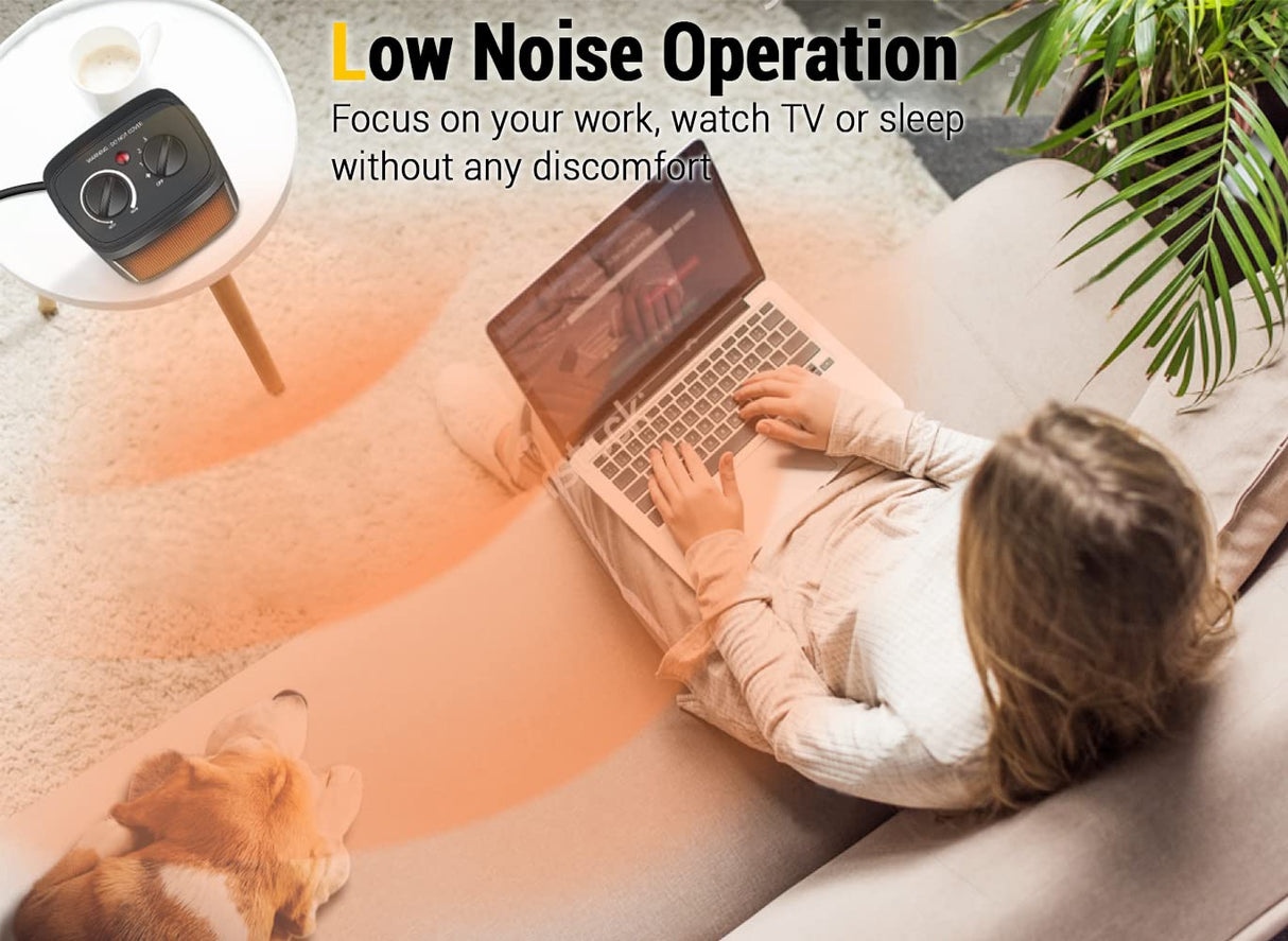 Space Heater, 1500W Electric Heaters Indoor Portable with Thermostat, PTC Fast Heating Ceramic Room Small Heater with Heating and Fan Modes for Bedroom, Office and Indoor Use Aikoper