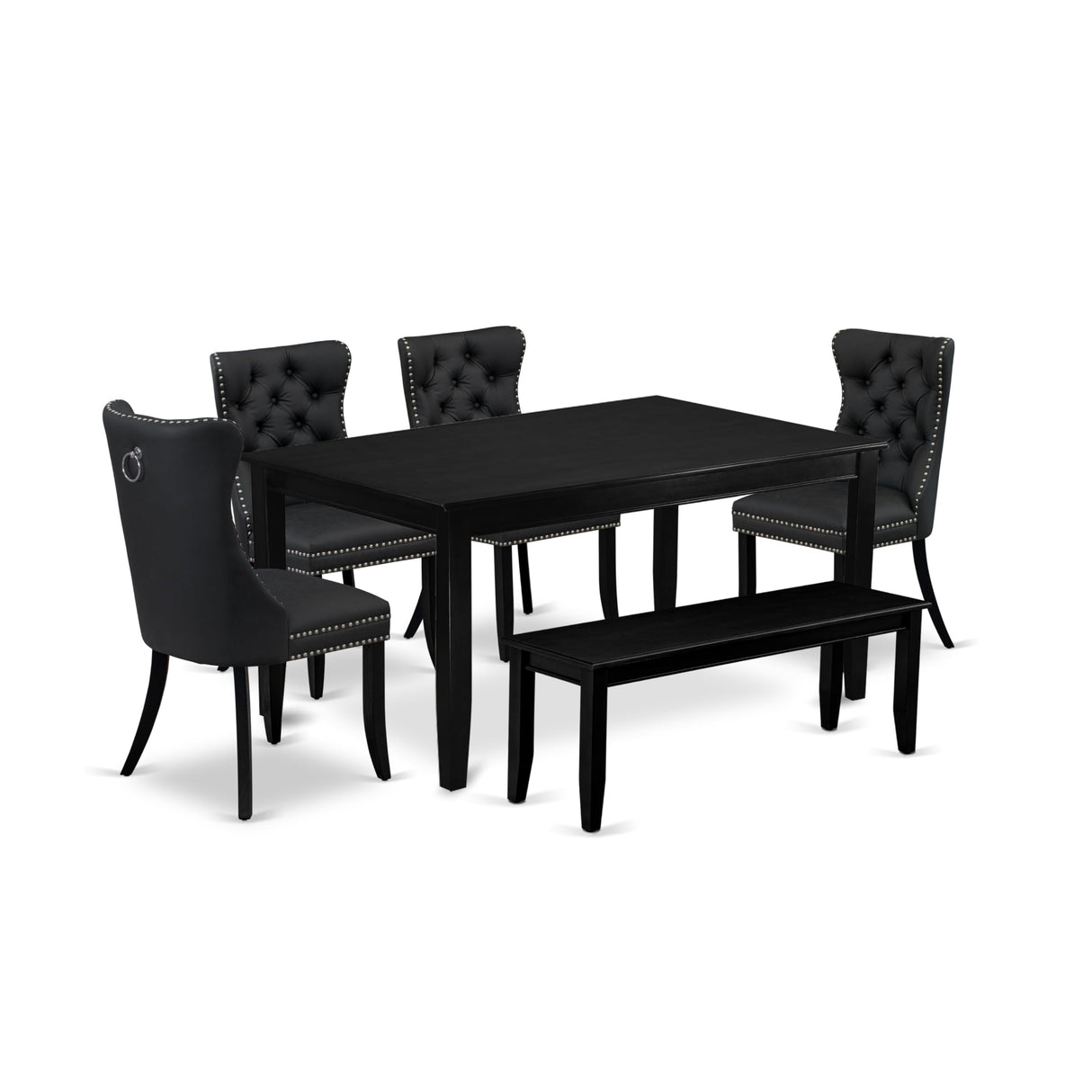 East West Furniture DUDA6-BLK-12 6 Piece Dining Table Set Contains a Rectangle Solid Wood Table and 4 Upholstered Chairs with a Bench, 36x60 Inch, Black East West Furniture
