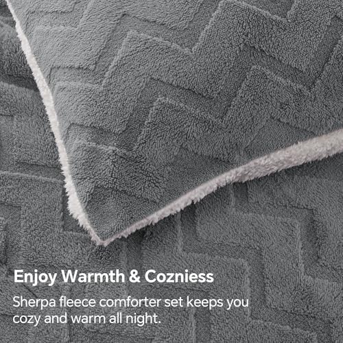 BEDELITE Fluffy Queen Comforter Set - Super Soft Sherpa Grey Comforter for Queen Size Bed, Luxury Warm Bedding Set for Winter, Fuzzy Bed Set 3 Pieces (1 Comforter, 2 Pillowcases) BEDELITE