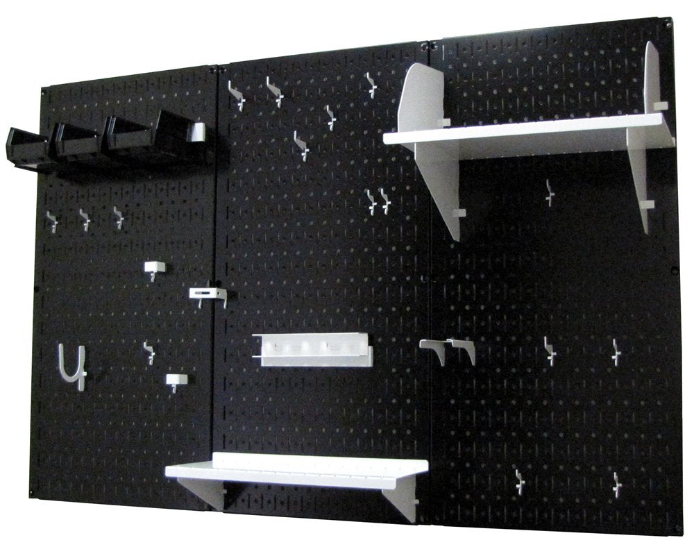Wall Control Pegboard Organizer 4 ft. Metal Pegboard Standard Tool Storage Kit with Black Toolboard and White Accessories Wall Control