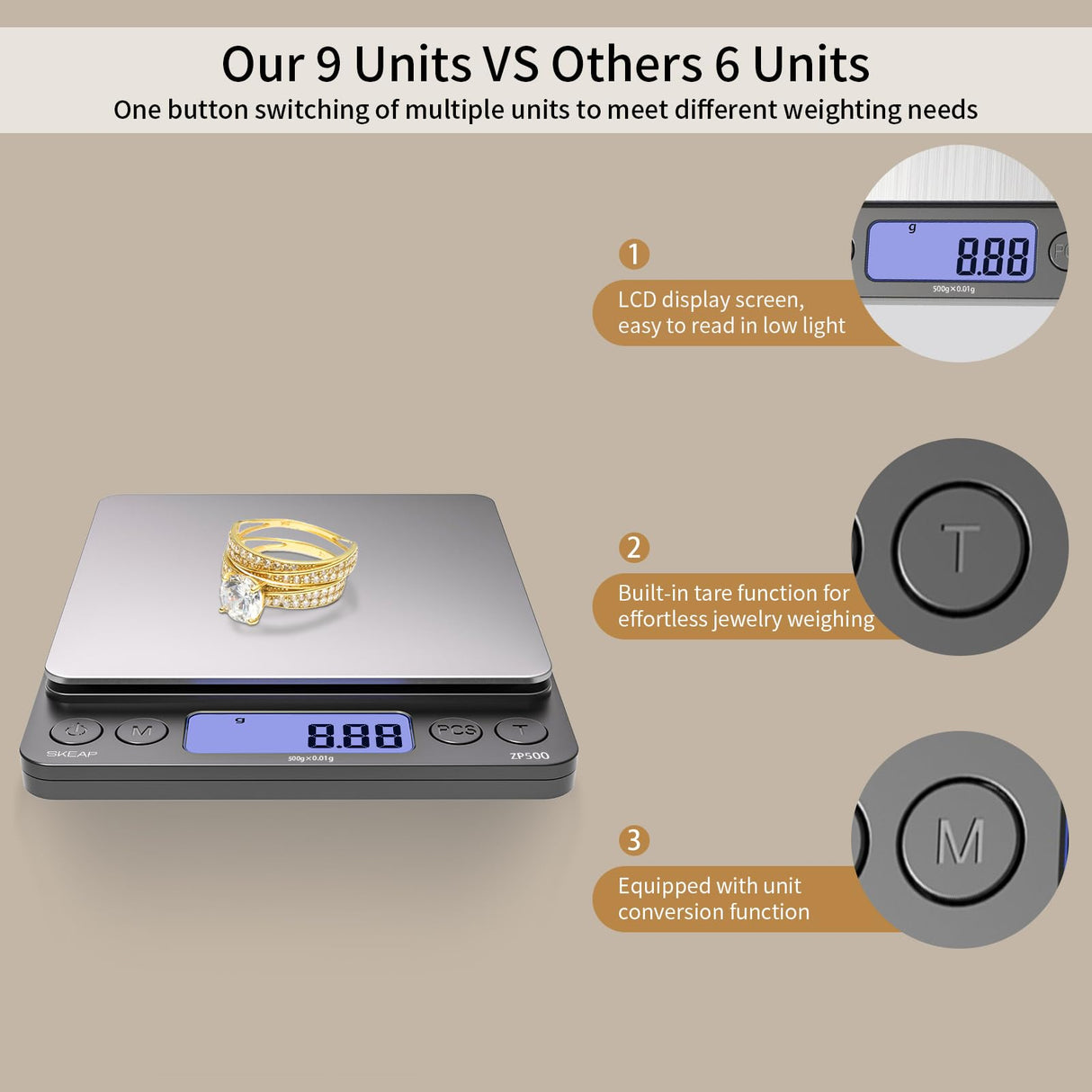 SKEAP Digital Jewelry Scale – 500g x 0.01g Precision Gold Scale for Jewelers & Collectors, Digital Pocket Scale with Backlit LCD, Tare Function– Ideal for Gemstones, Bullion & Coins. SKEAP