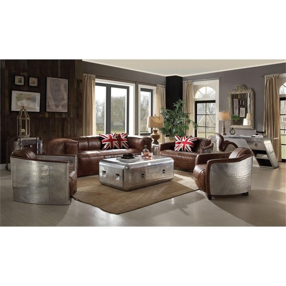 Acme Brancaster Leather Loveseat in Retro Brown and Gray Acme