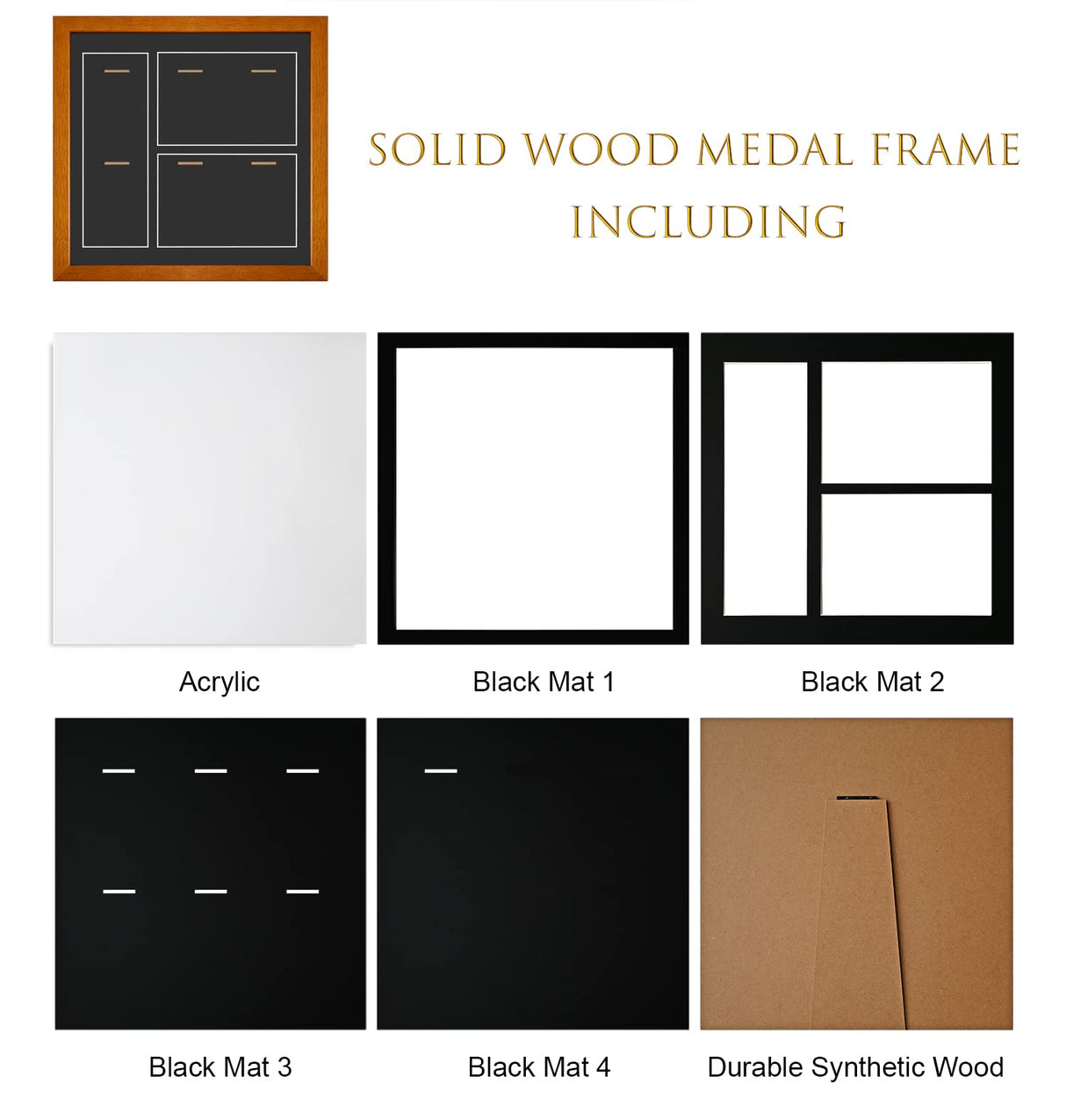 6 Medals Shadow Box Display Case, Solid Wood Sport Medal Display Frame, Medal Photo Frame, Perfect for Marathon, Runner, Awards, War Military, Race wisnew