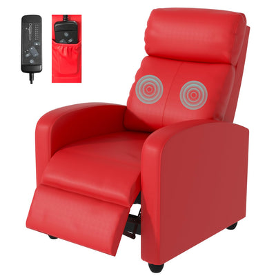 Massage Recliner Chair, Single Sofa Chair with Remote Control, Chair Recliner, Lazy Boy Recliner Chair, Living Room Recliners with Pu Leather Padded Seat Backrest, Recliner Chairs for Adults, Red