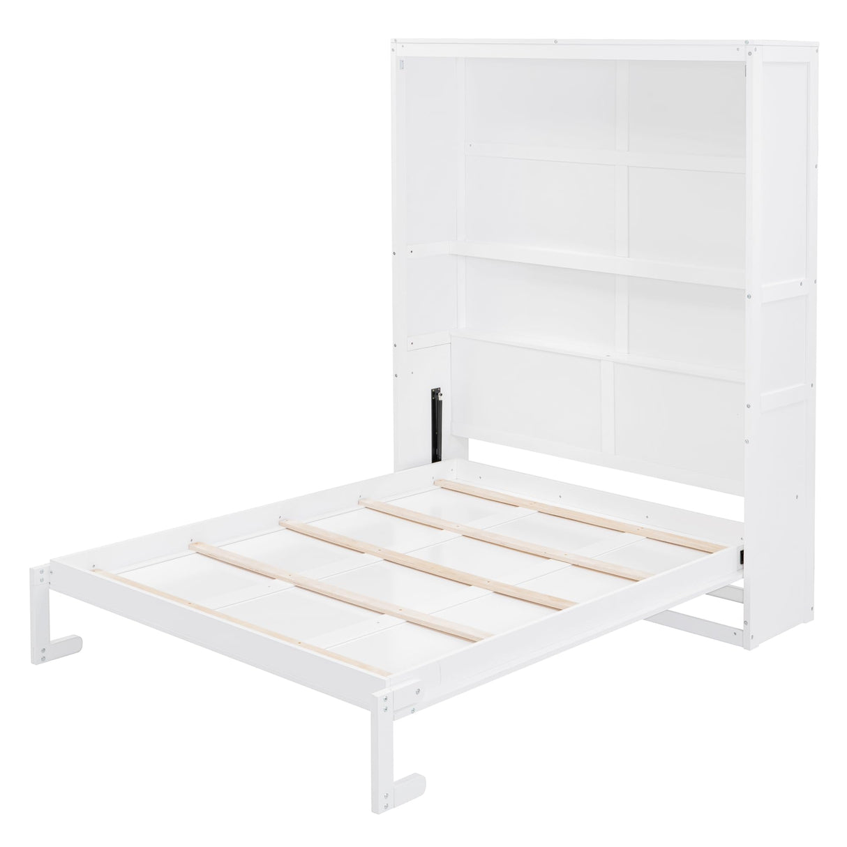 Merax Queen Size Murphy Bed, Wood Queen Murphy Cabinet Bed with Shelves, for Home Office or Small Room, White Merax