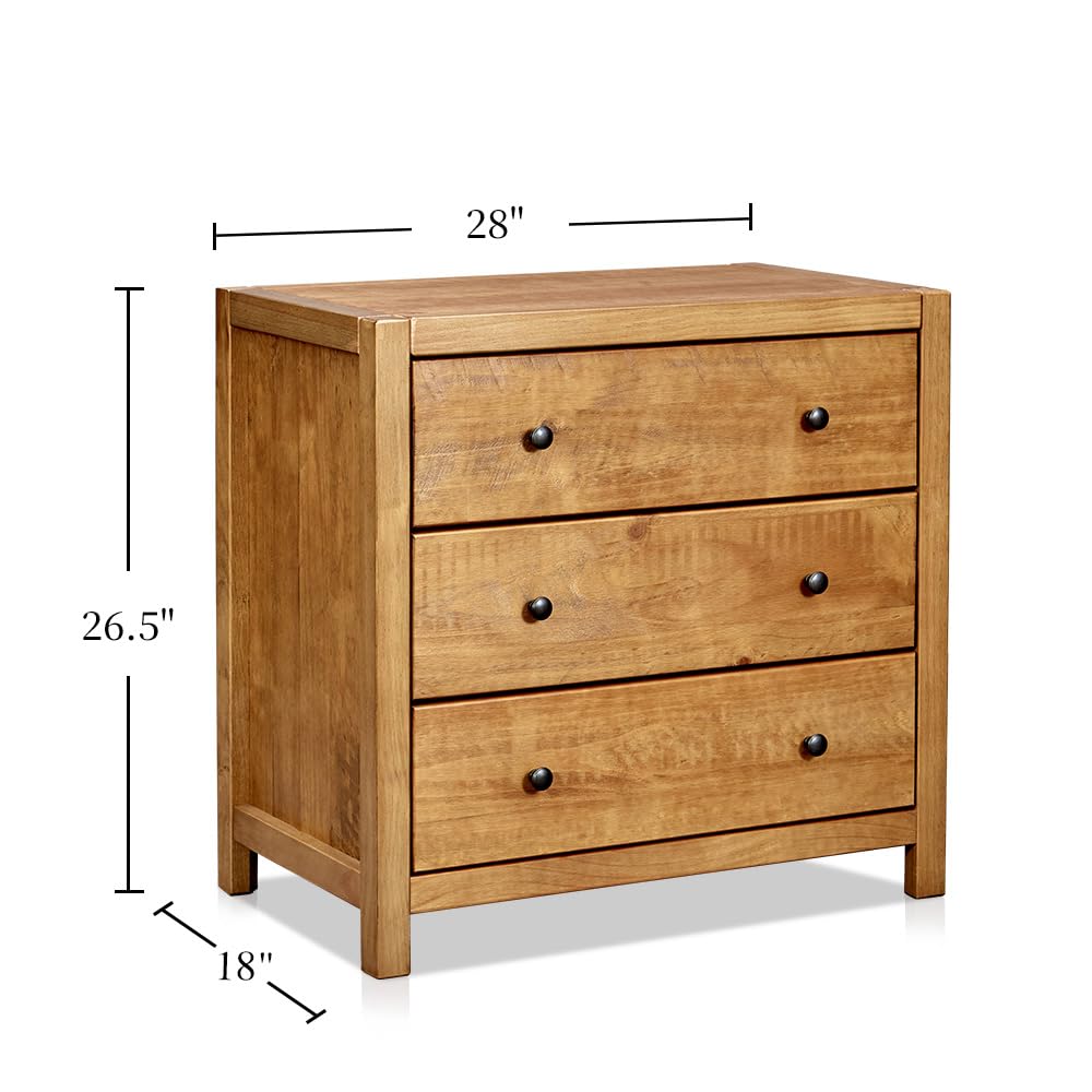 MUSEHOMEINC Rustic Ridge Farmhouse 3-Drawer Nightstand,Night Stand with 3 Drawers Dresser,Wooden Dresser with Round Metal knobs for Bedroom MUSEHOMEINC