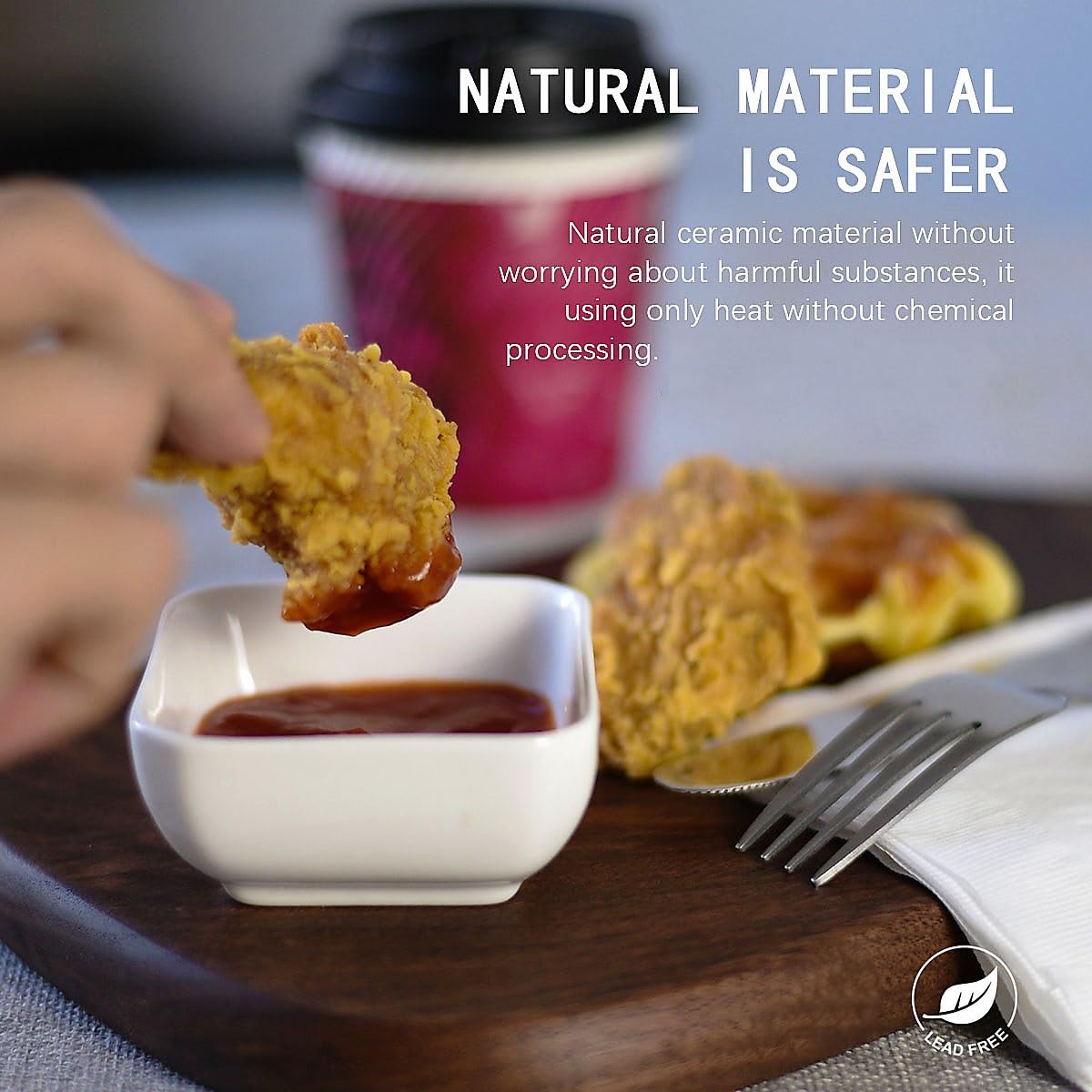 DELLING Ultra-Strong 3 Oz Ceramic Dip Bowls Set, White Dipping Sauce Bowls/Dishes for Tomato Sauce, Soy, BBQ and other Party Supplies - Set of 6 DELLING