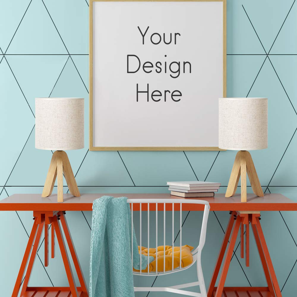 HAITRAL Small Table Lamps - Wooden Tripod Nightstand Lamps Set of 2 for Bedroom, Living Room, Office, Home with Fabric Linen Shade HAITRAL