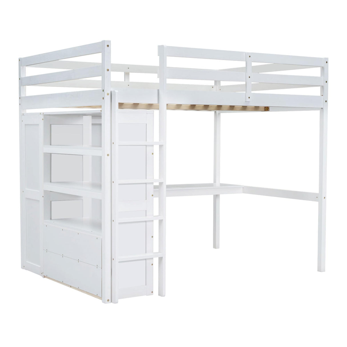 Harper & Bright Designs Full Size Loft Bed with Desk & Wardrobe, Wood Full Loft Bunk Bed with Storage Shelves and Drawers, No Box Spring Needed,White Harper & Bright Designs
