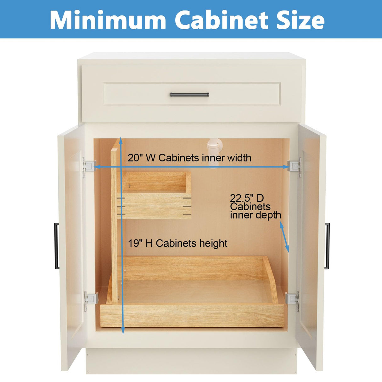 ROOMTEC Under Sink Organizers and Storage 19½” W x 21” D, 2 Tier Pull Out Cabinet Organizer with U Bracket, Adjustable Pull Out Cabinet organizer for Bathroom Kitchen(Left) ROOMTEC