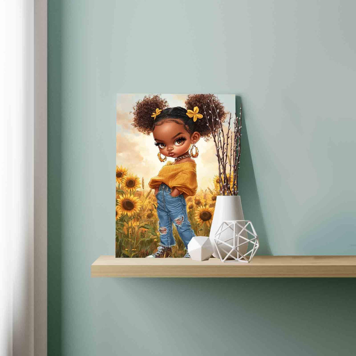 Tucocoo Cool Black Girl Paint by Numbers for Adults Beautiful Sunflowers Field DIY Paint by Number Acrylic Paint Canvas Little Girl Afro Painting Kits Art Home Wall Decor 16x20 Inch (Without Frame) Tucocoo