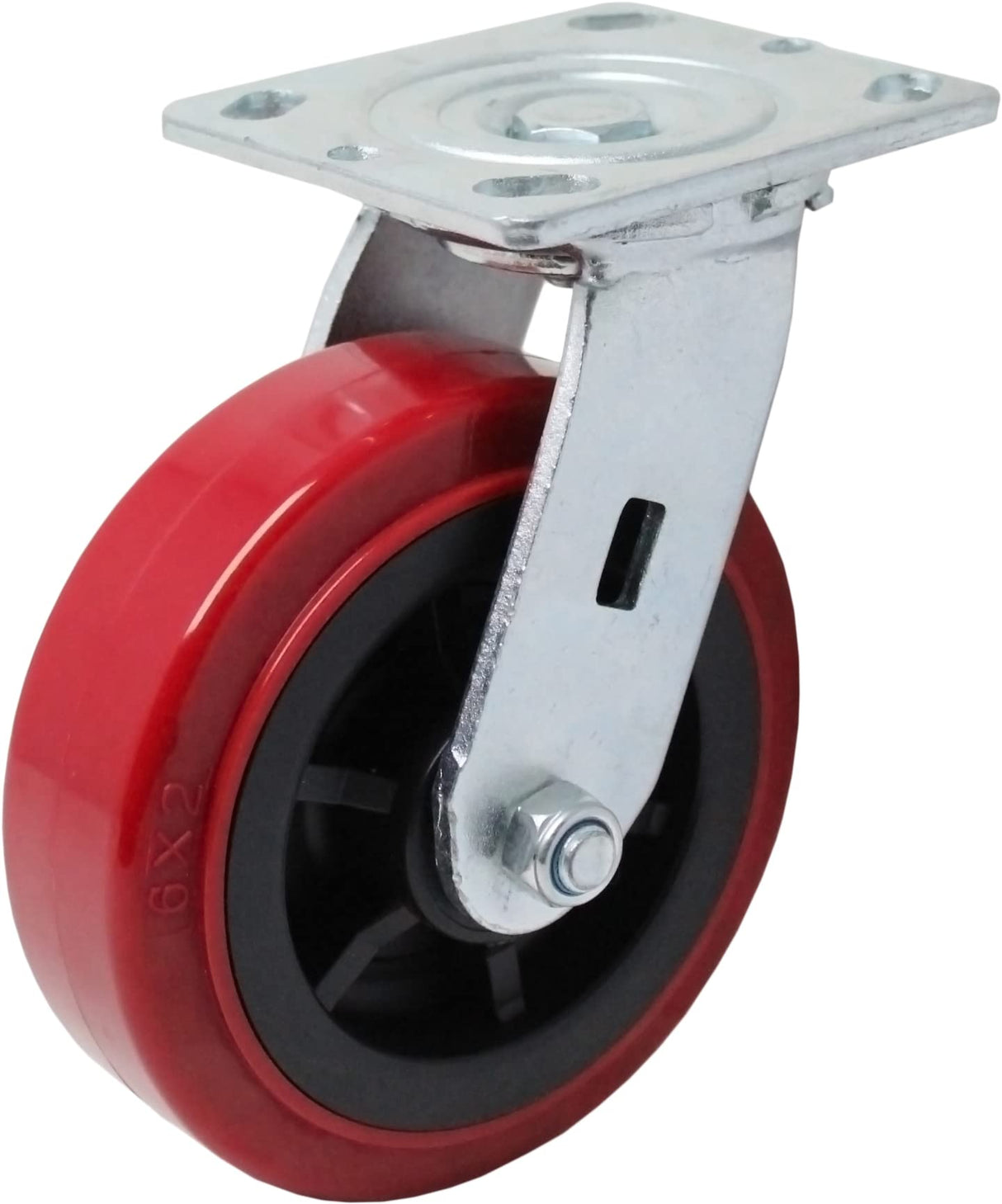 6 inch x 2 inch PRO-TECH Polyurethane Non-Marking Heavy Duty Swivel Casters, 3600 LBS Load Capacity, RED (4 Pack) - ICON 6660 Series ICONCASTERWHEELS