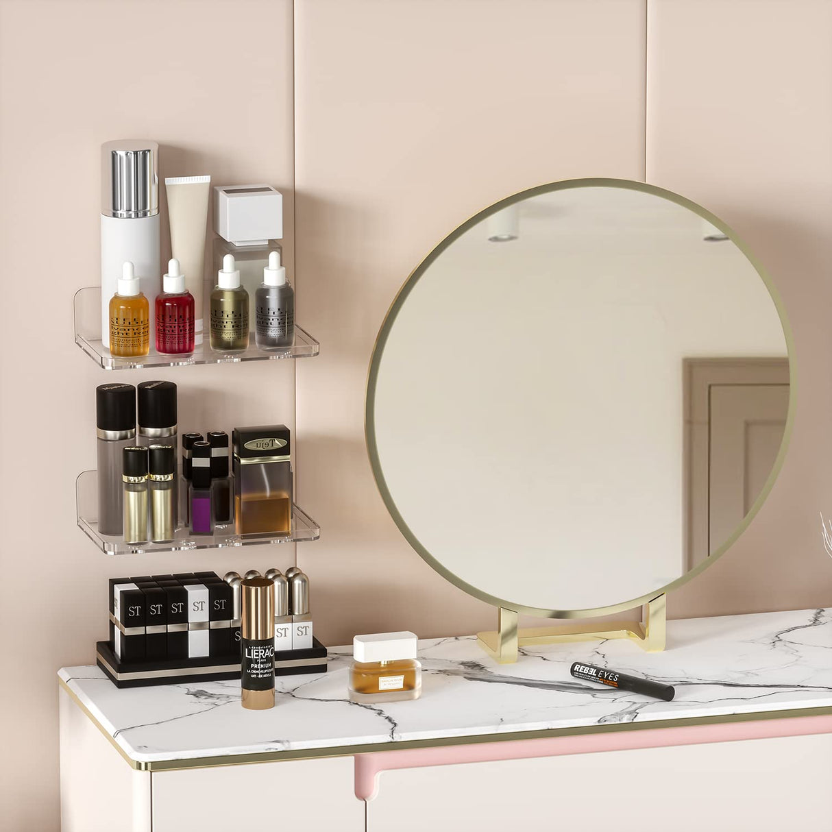 Wall Mount Floating Shelves for 2 Pcs Security Camera Shelf Mini Speaker Other Small Items in Bedroom Bathroom Kitchen Living Room Clear Mini Shelf Flexible Use for Wall Space(L) Liboer