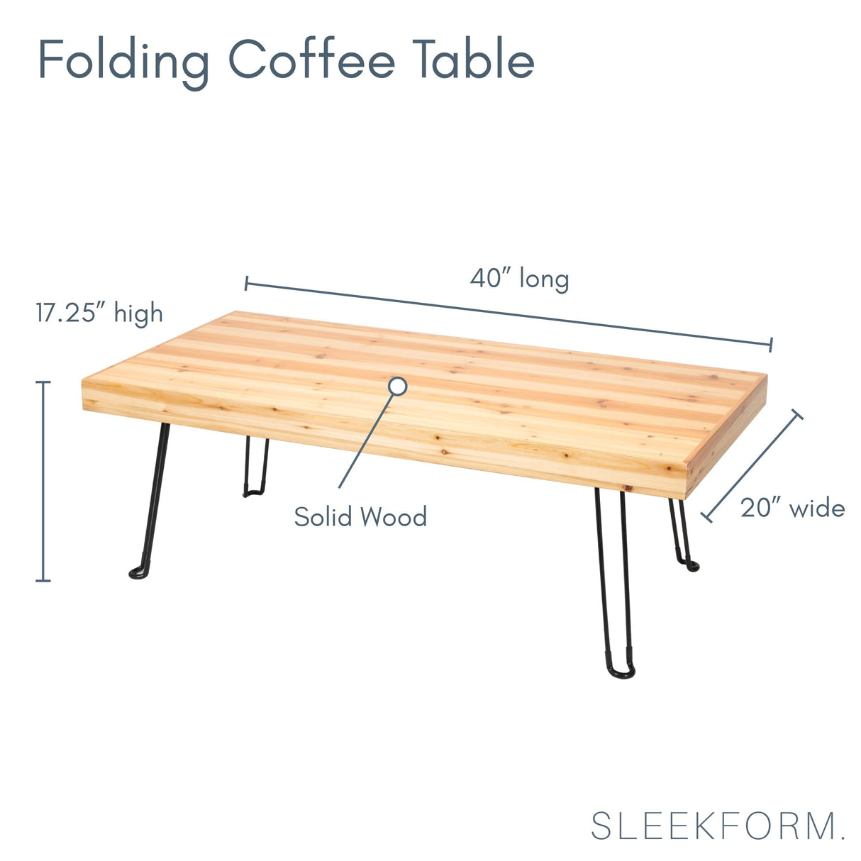 Sleekform Folding Wooden Coffee Table - Collapsible 20x40 Light Wood Mini Desk - Lightweight Foldable Coffee Tables for Small Spaces - Fold Up Hairpin Legs - Birch Wood Finish Sleekform
