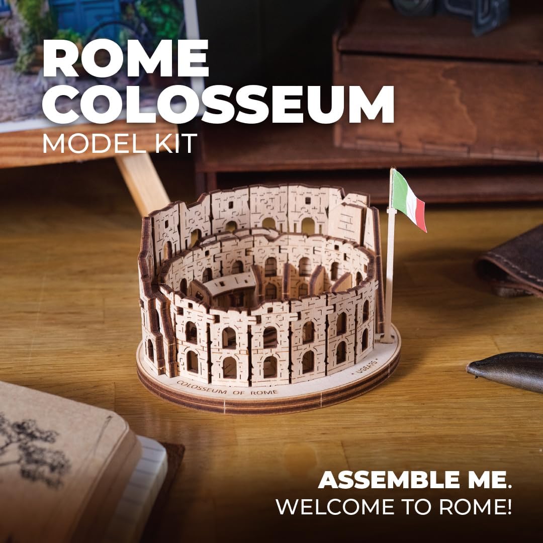 UGEARS Wooden 3D Puzzle Rome Colosseum Model Kit DIY Miniature Craft for Adults Italy Cities Collection 63 Pcs UGEARS