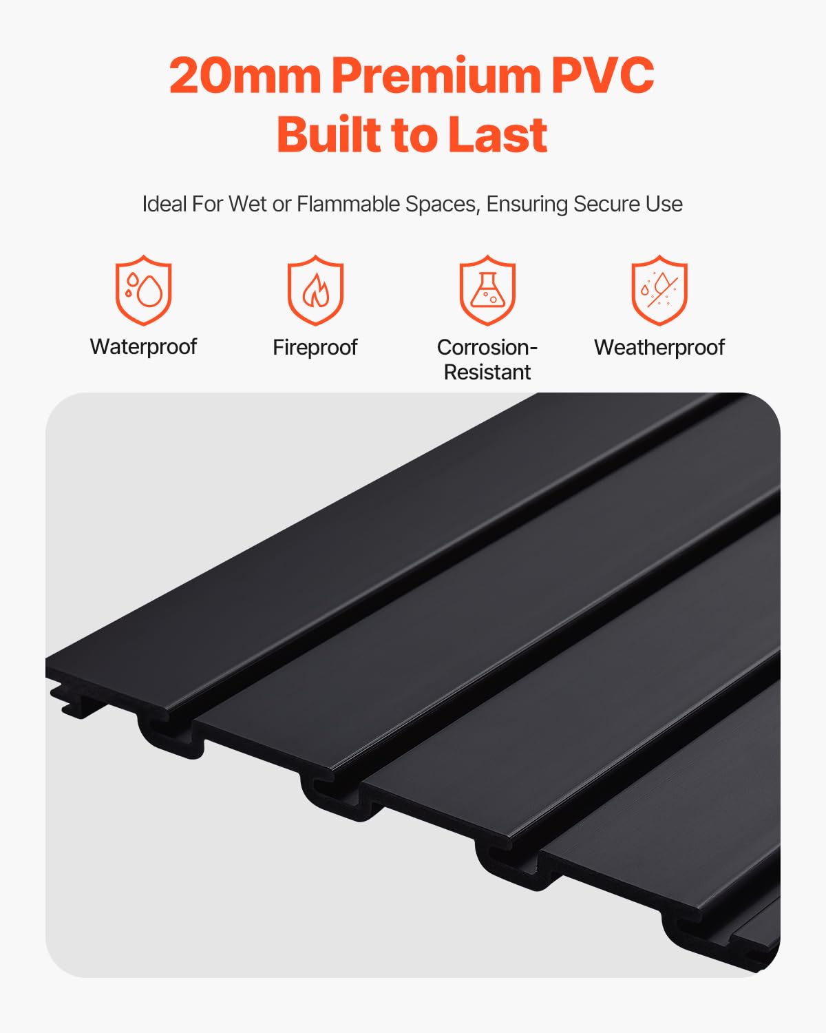 VEVOR Slat Wall Paneling, 8 x 4 ft, PVC Garage Slatwall without Accessories, Black Slat Wall Easy-to-Install Adjustable Slatwall Panel with Coupling Structure & DIY Cutting, Fits for Storage & Display VEVOR