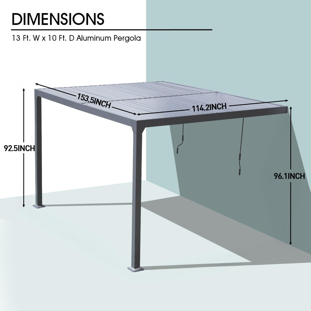 BPS 13 x 10 ft. Outdoor Aluminum Wall Mounted Louvered Pergola Waterproof Gazebo Sun Shade Shelter with 2 Adjustable Rainproof Panels for Patio, Garden, Backyard Lawn & Garden - Dark Gray BPS