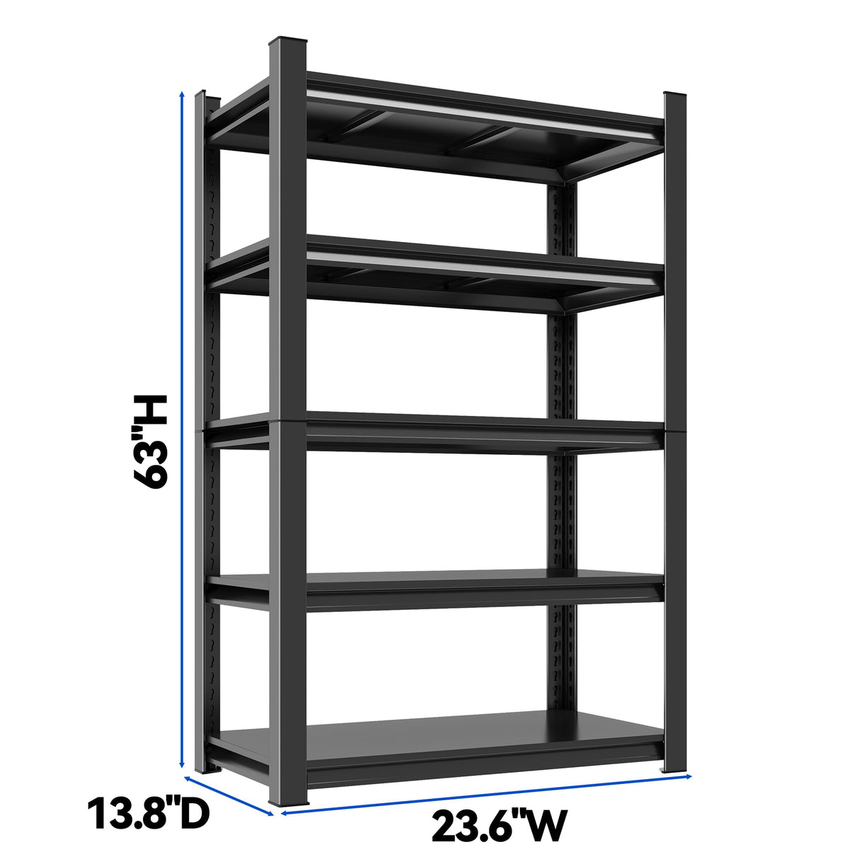 63"H Garage Shelving Heavy Duty Rack, 3000 LBS Large Capacity 5 Tier Adjustable Storage Shelves, Metal Industrial Shelf Units for Garage, Basement and Warehouse, 63"H×23.6"W×13.8"D, Black ErgoNova