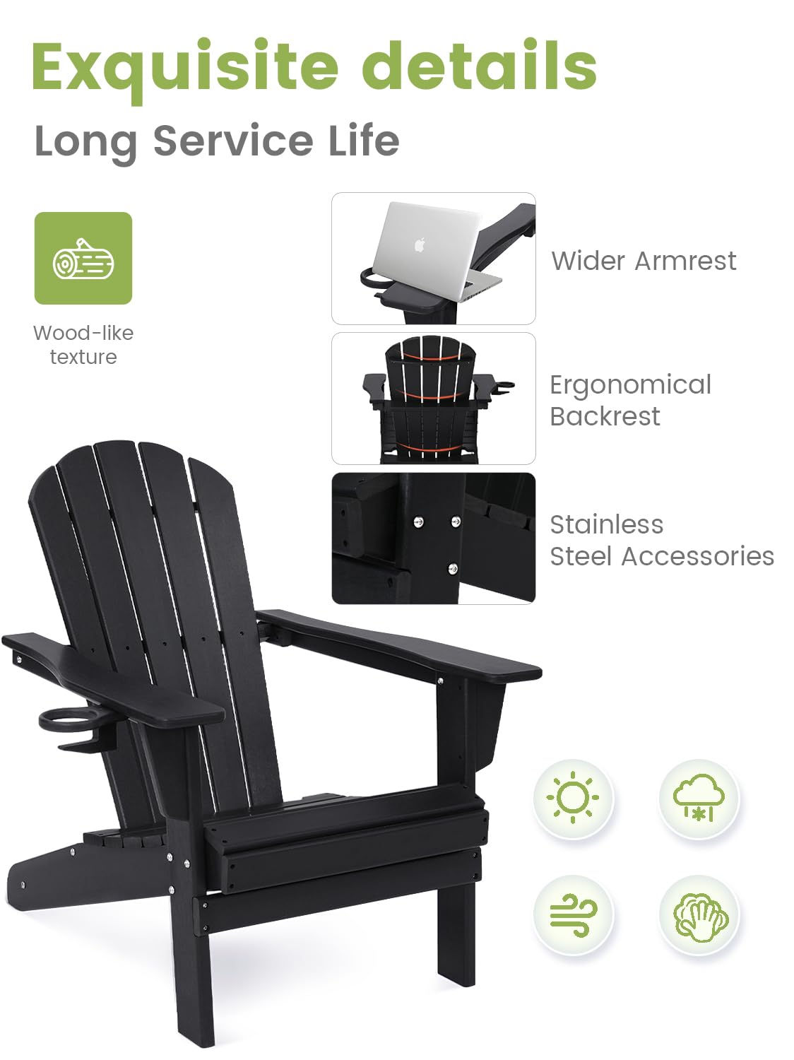 wildformers Adirondack Chair, Set of 2, Weatherproof Outdoor Fire Pit Chair, Perfect for Patio, Porch, Deck, and Garden, Black wildformers