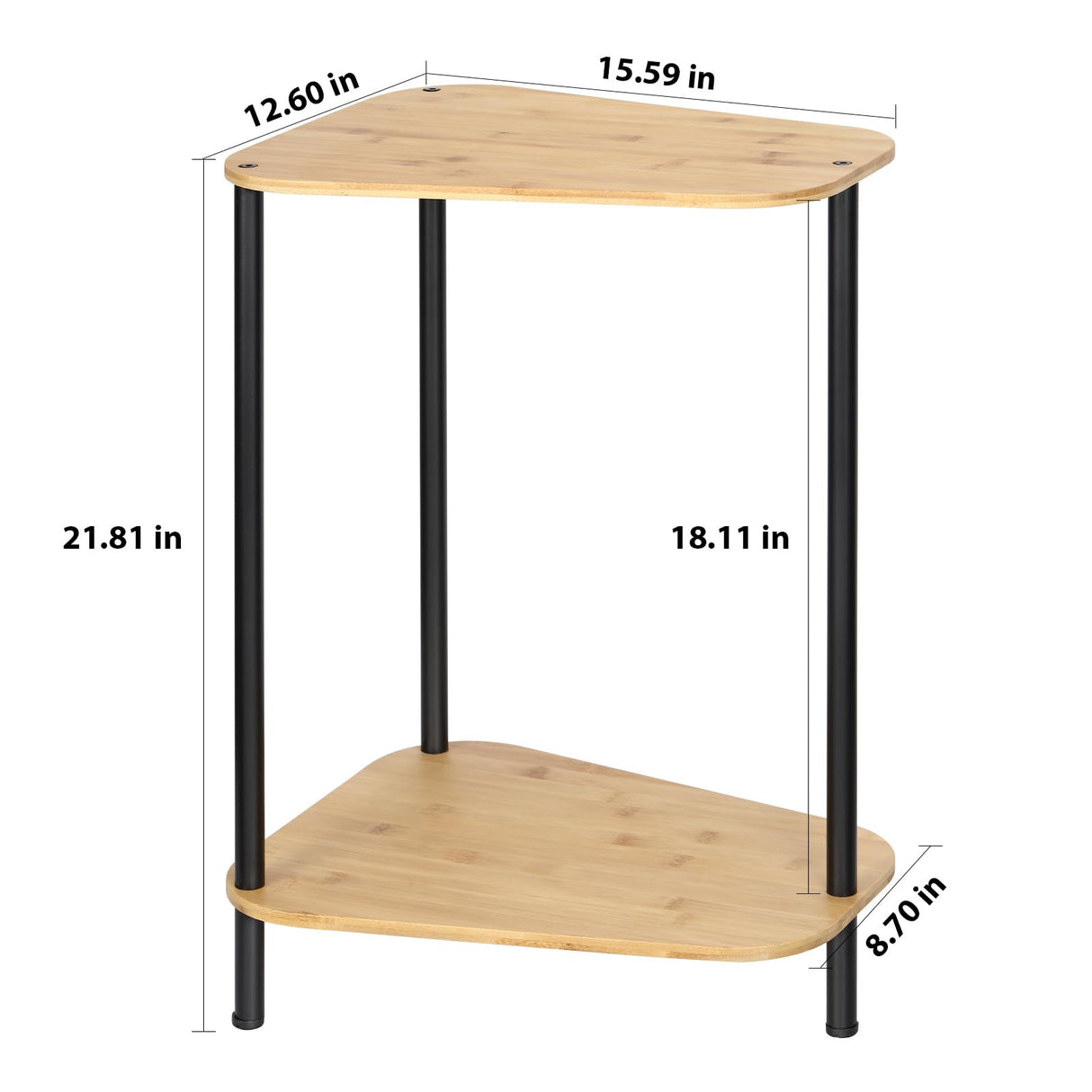 Small Side Table Set of 2, 2 Tier Bamboo End Table Corner Table Wedge Snack Table with Rounded Corner for Small Space, Living Room, Natural Bamboo Nandae