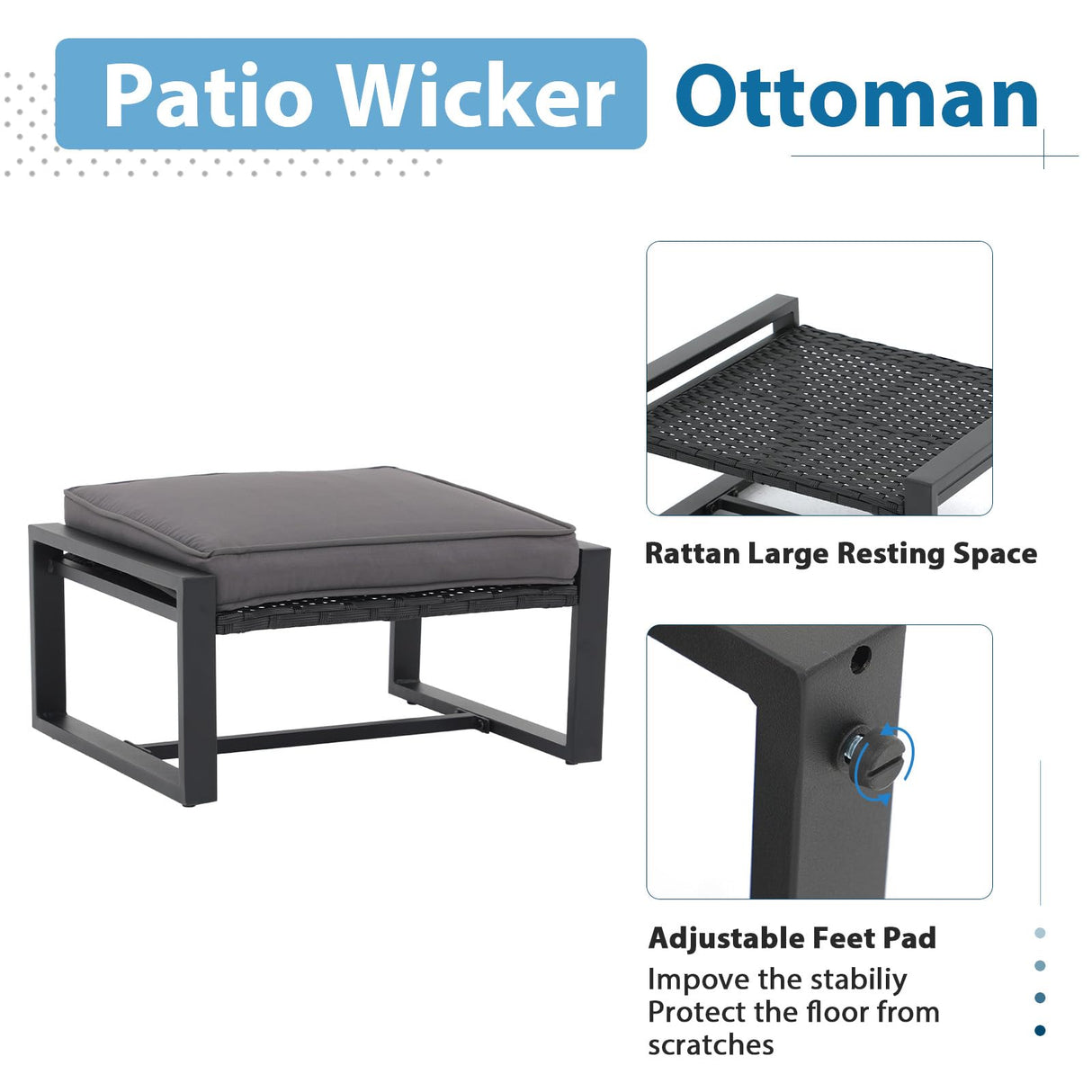 JOIVI 5 Pieces Patio Bistro Set, PE Wicker Outdoor Patio Furniture Set, Modern Rattan Patio Chairs with Table & Ottomans, Patio Conversation Sets for Balcony, Front Porch, Poolside, Gray Cushion JOIVI