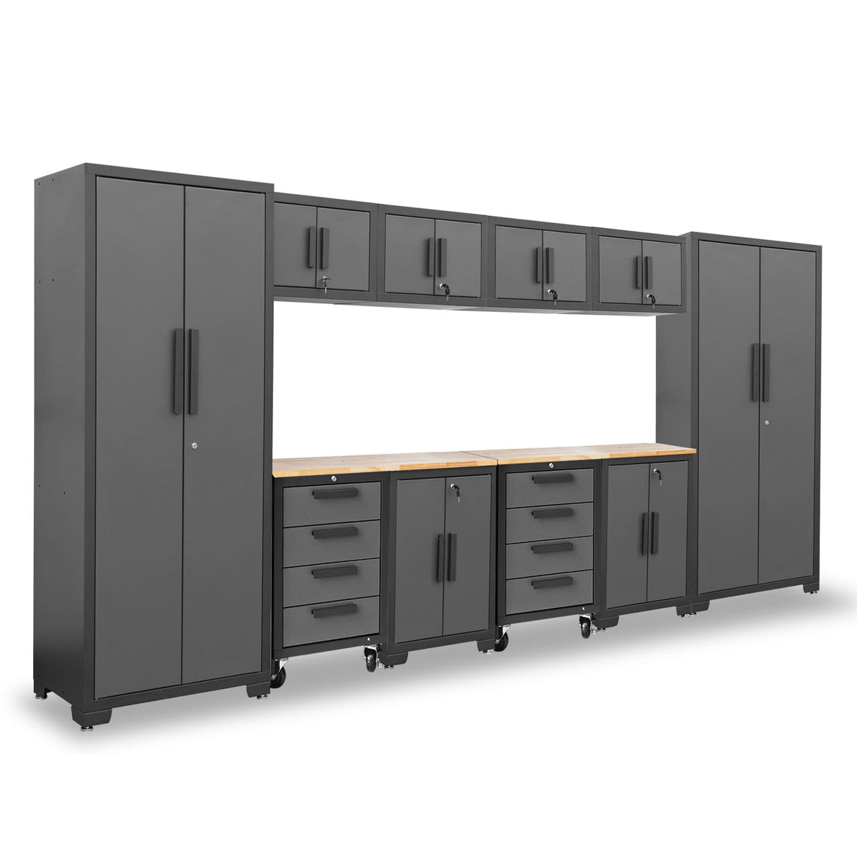 Torin Garage Storage System Heavy Duty 12Pcs Metal Organization Workbench,Wall, 4-Drawers Rolling Cabinet, Black/Grey Torin