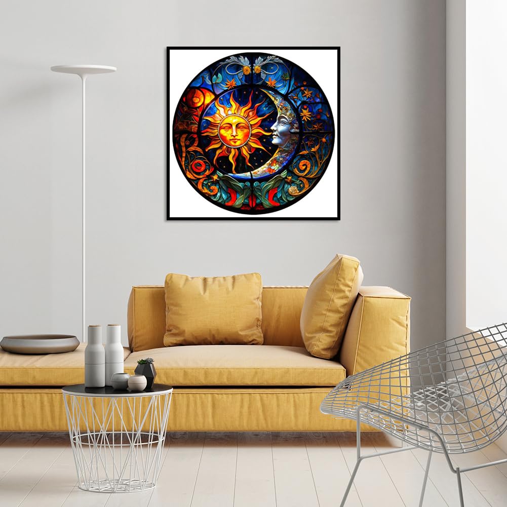 PFFNGPEN Diamond Art Painting Kits for Adults, DIY Sun and Moon Diamond Art Kits for Beginners,5D Round Full Drill Diamond Art Painting for Home Wall Decor Craft Gifts 12x12 inch PFFNGPEN