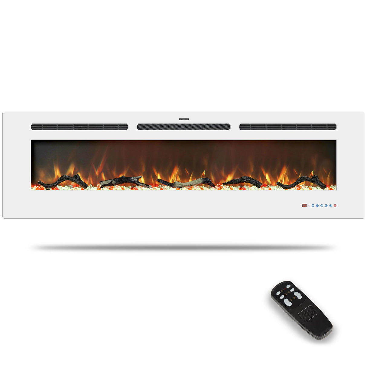 Kentsky 60 inches Electric Fireplace Inserts, Recessed and Wall Mounted Fireplace Heater, Linear Fireplace w/Thermostat, Touch Screen, Multicolor Flame, Timer, Log & Crystal, 750W/1500W, White Kentsky