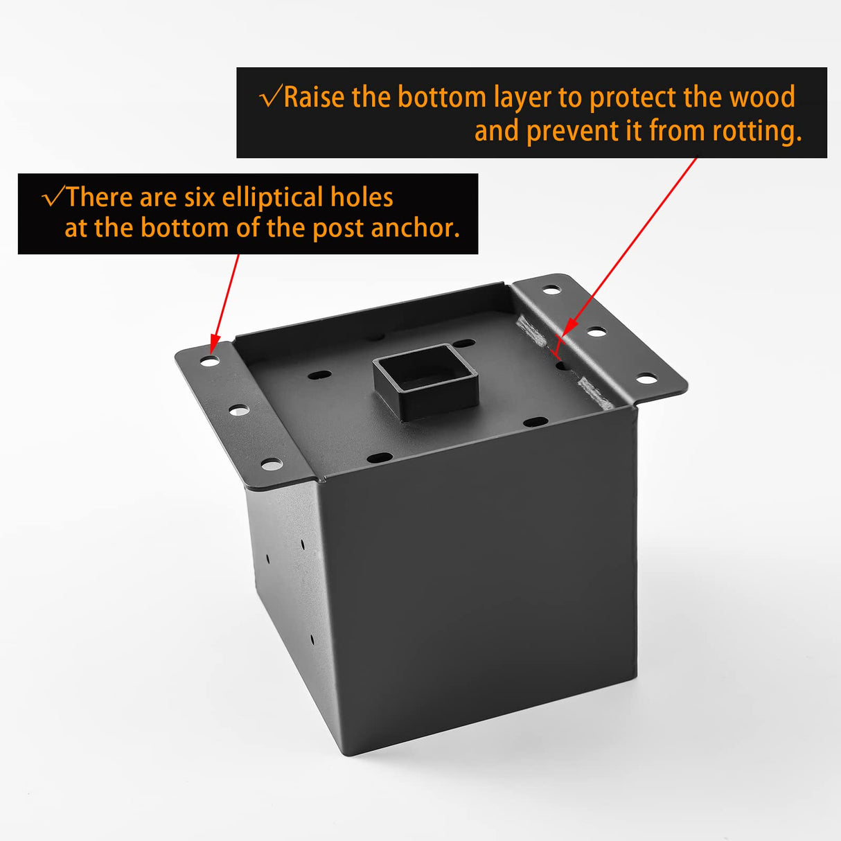 6x6 Post Base,Post Brackets(Inner Size 5.6"x5.6"),Black Powder-Coated Heavy Duty Steel Fence Post Anchor for Deck Porch Railing Fence Pergola Support(4 PCS)…… YVHFWOY