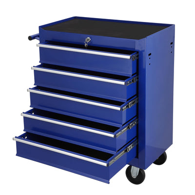 5 Drawer Rolling Tool Box,Blue Locking Tool Chest With Drawers,Tool Cabinets On Wheels for Garage Storage,Warehouse,Workshop,Repair Shop Mechanic Tool Cart