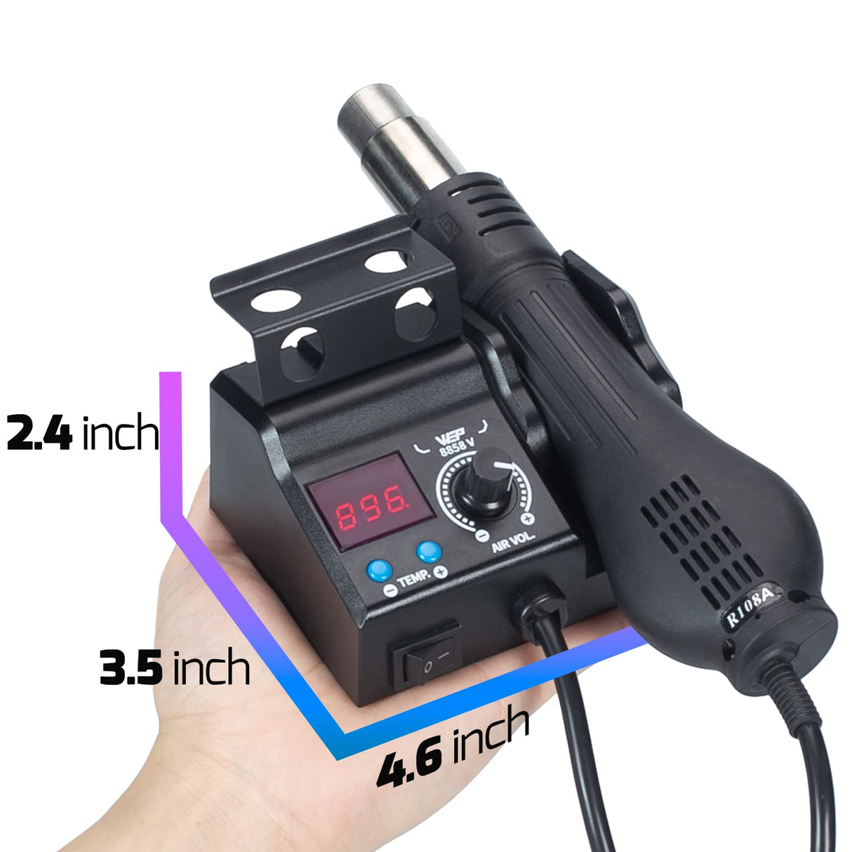 WEP 8858-V Hot Air Rework Station Kit with Compact Size, Integrated Nozzle Holder, 3 Nozzles, 2 Tweezers, Adjustable Temperature& Air Volume, PID Program, °C/°F Conversion and More WEP