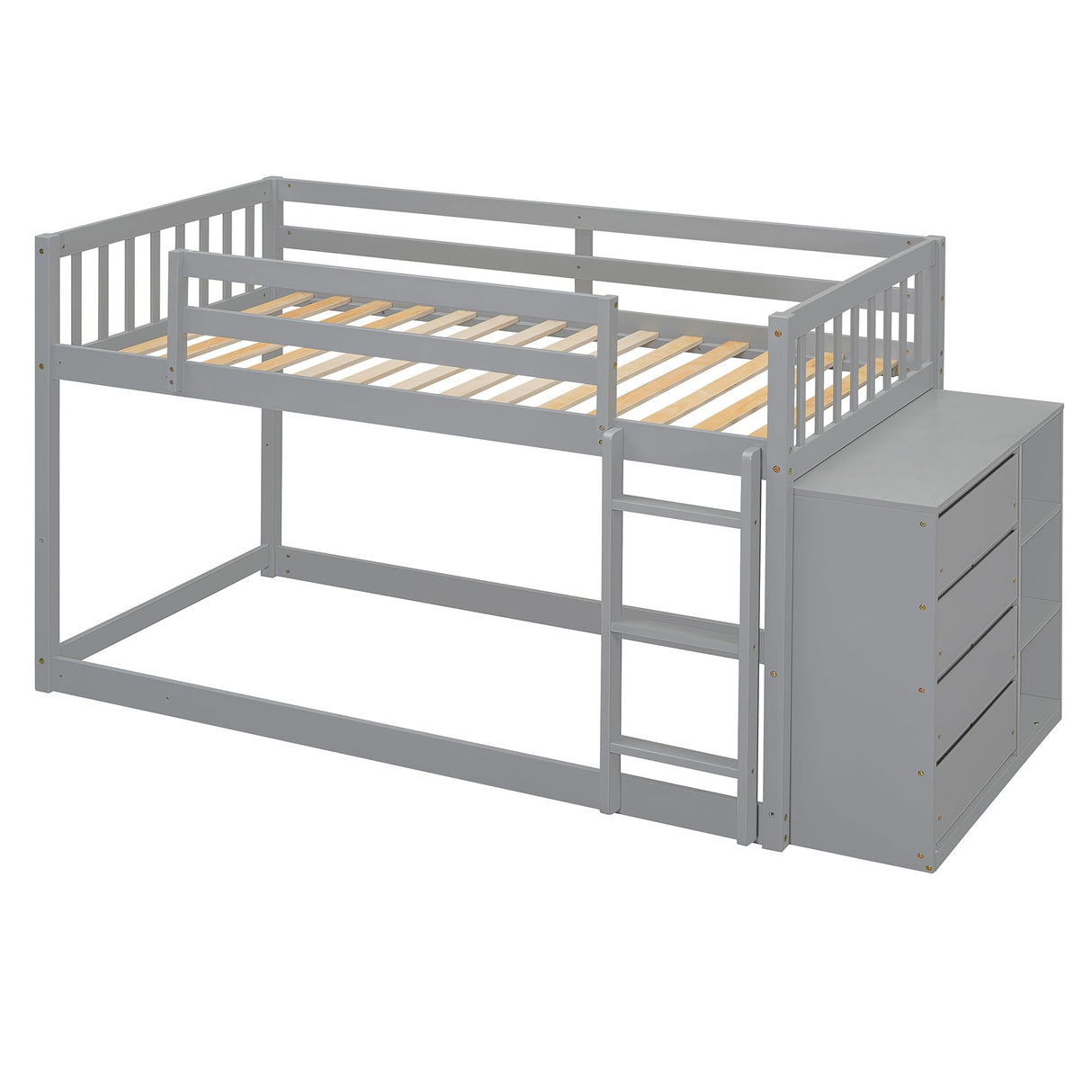 Harper & Bright Designs Twin Over Twin Low Bunk Bed with Storage,Floor Bunk Bed Frame with 4 Drawers and 3 Shelves, Solid Wood Loft Bed for Kids Girls Boys - Gray Harper & Bright Designs