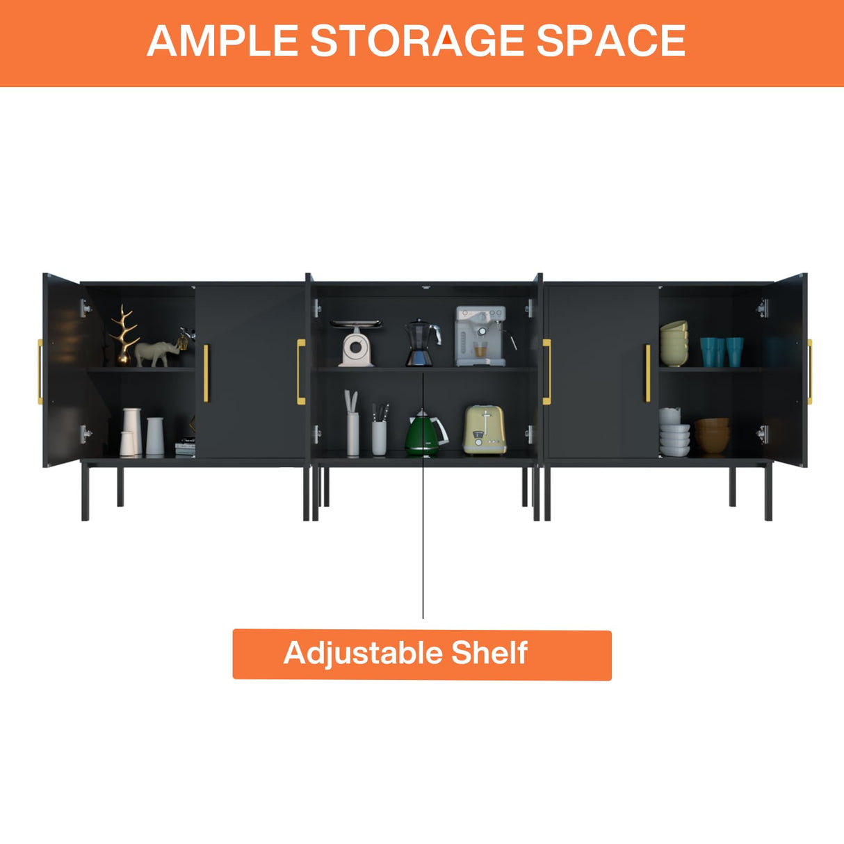 JOZZBY Buffet Cabinet with Storage, Accent Cabinet Modern Wooden Free Standing Sideboard with Adjustable Shelves, Black Side Cabinets for Living Room, Hallway, Set of 3 JOZZBY