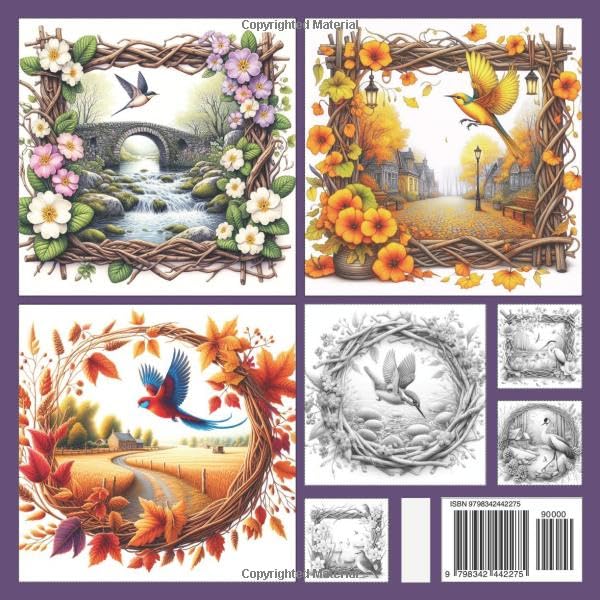Birds and Flowers Coloring Book: Beautiful Rustic Frames with Birds and Scenic Views for Stress Relief - Adult Grayscale Coloring Book (Magical World Inside A Little Thing) Majosta