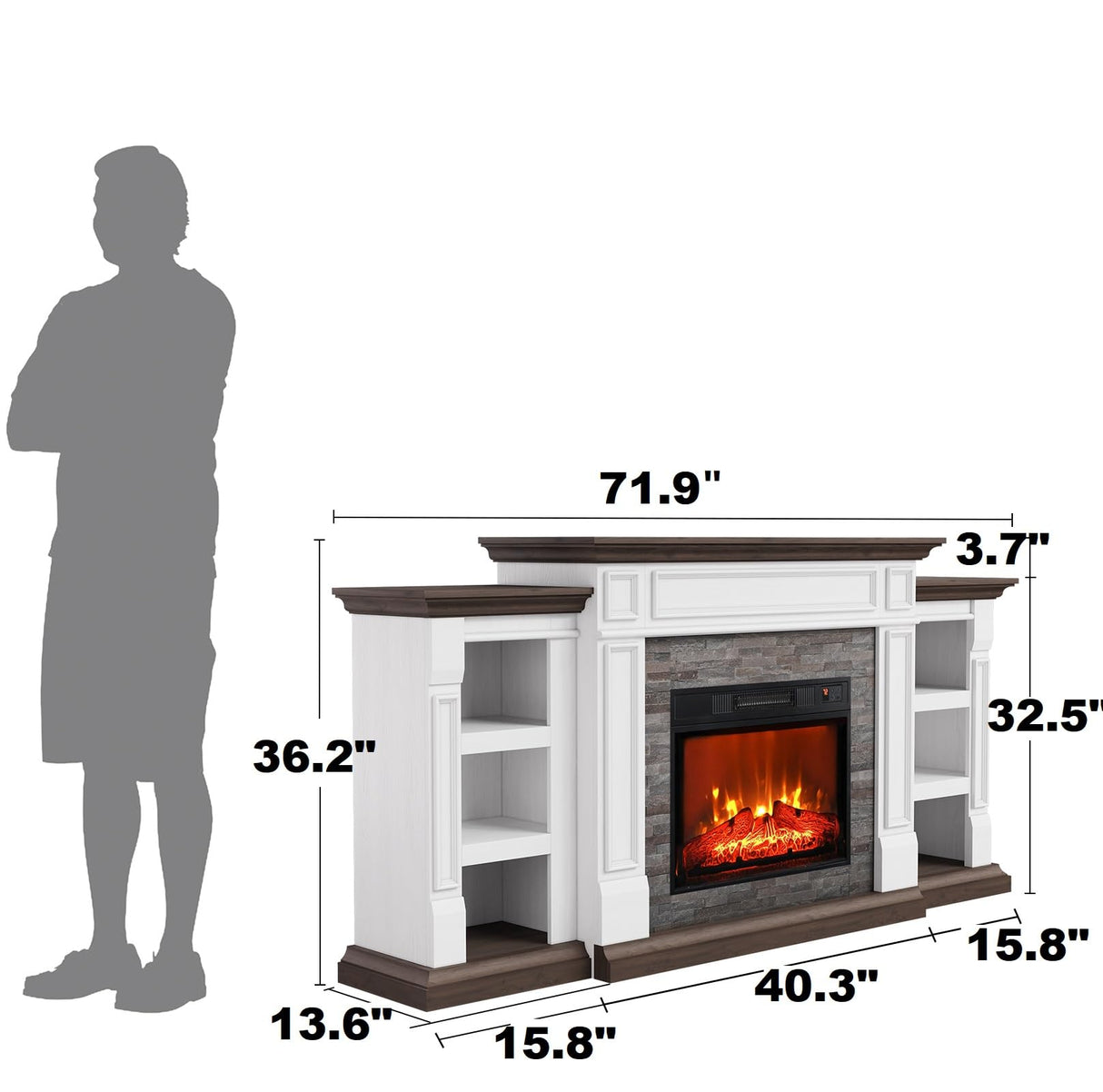 Naice 70" Electric Fireplace with Mantel and Cabinets, Fireplace TV Stand for Living Room Bedroom, Stacked Stone Surround and Remote Control 3D Realistic Flame Naice