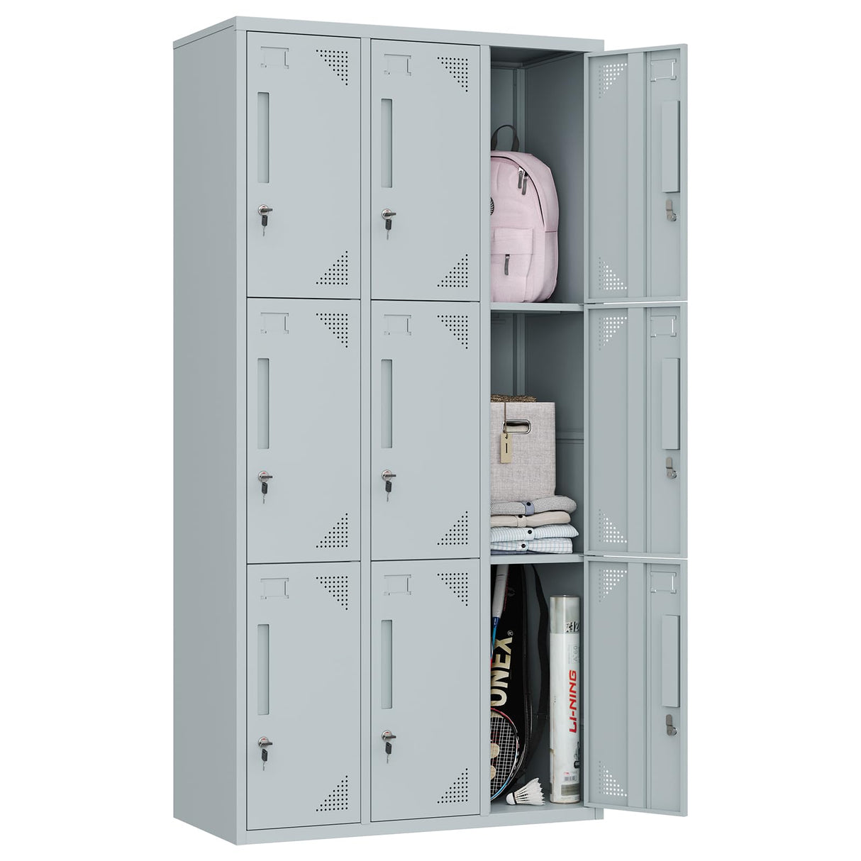 ZAOUS Metal Locker for Employees, 71'' Tall Lockable Storage Locker Cabinet for Home, Office, Gym, Shool, 9 Doors-Grey ZAOUS