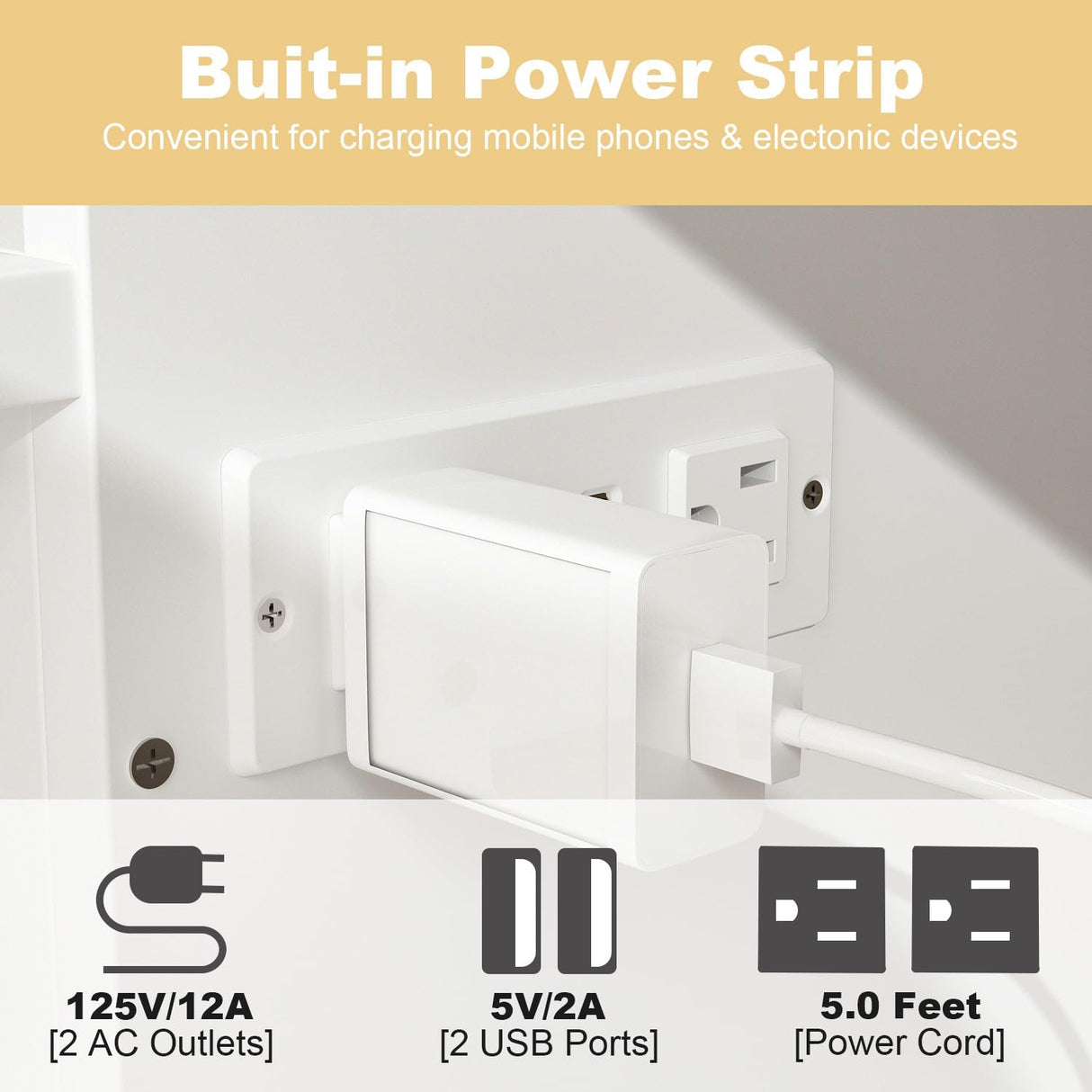 FAMAPY Twin Murphy Bed with Built-in Charging Station, Space-Saving Murphy Bed Chest Twin with Drawer, Foldable, for Home Office Guest Room Bedroom White, 76.8”L x 44.4”W x 41.3”H FAMAPY