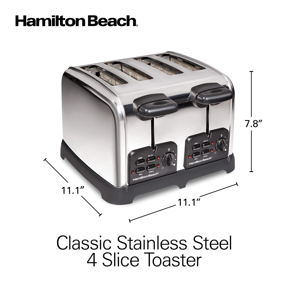 Hamilton Beach 24782 Retro Toaster with Wide Slots, Sure-Toast echnology, Bagel & Defrost Settings, Auto Boost to Lift Smaller Breads, 4 Slice, Polished Stainless Steel Hamilton Beach