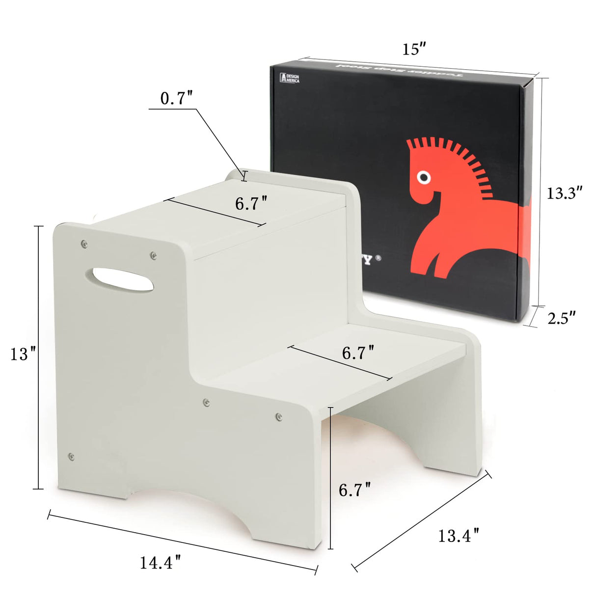 WOOD CITY Wooden Toddler Step Stool for Kids, Grey Two Step Children's Stool with Handles, Bonus Non-Slip Pads for Safety, Bathroom Potty Stool & Kitchen Step Stools Dual Height… WOOD CITY