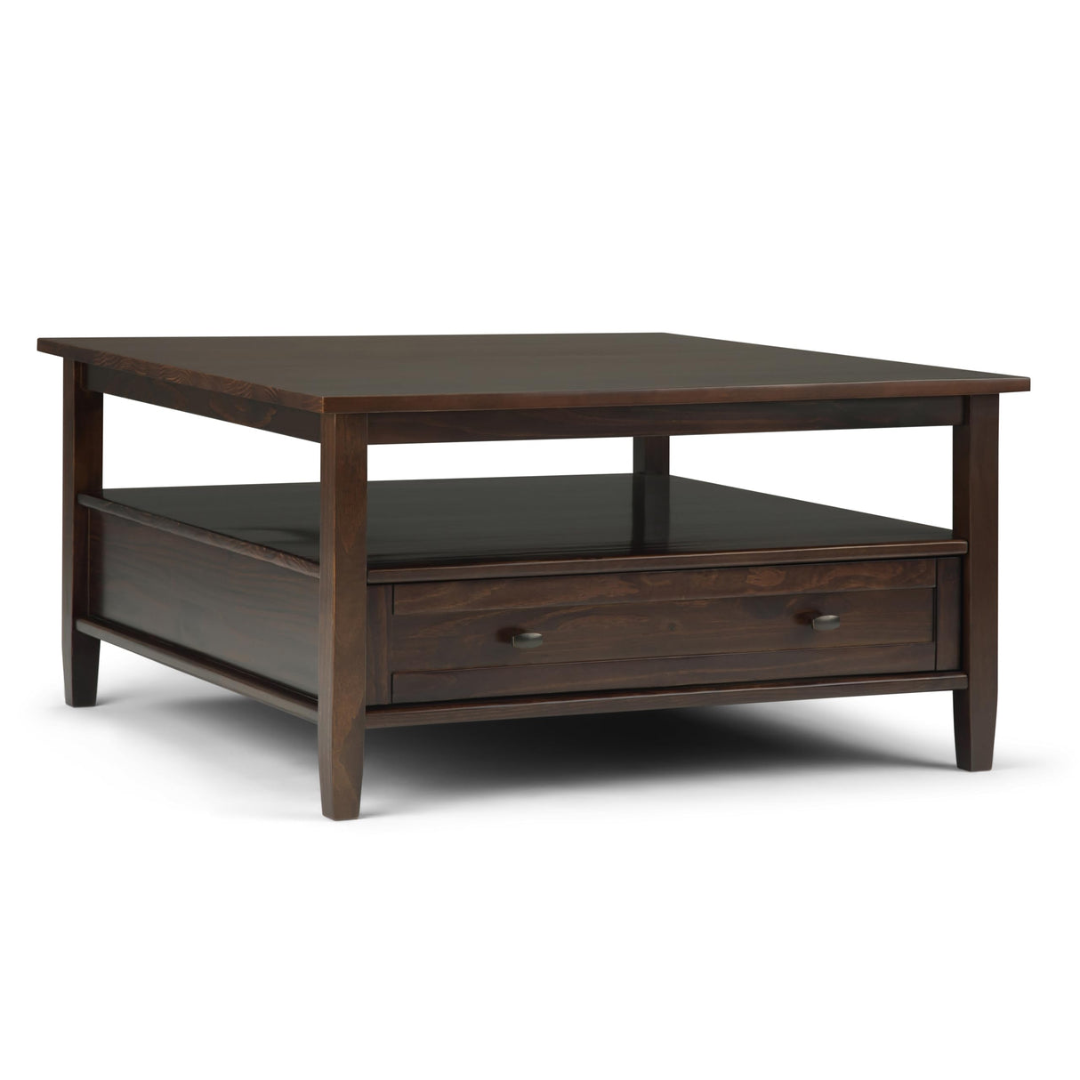 SIMPLIHOME Warm Shaker Square Coffee Table - 36 inch Wide Solid Wood Cocktail Table in Tobacco Brown, Transitional Living Room Table with Large Storage Drawer and Open Shelf for Sitting Area SIMPLIHOME