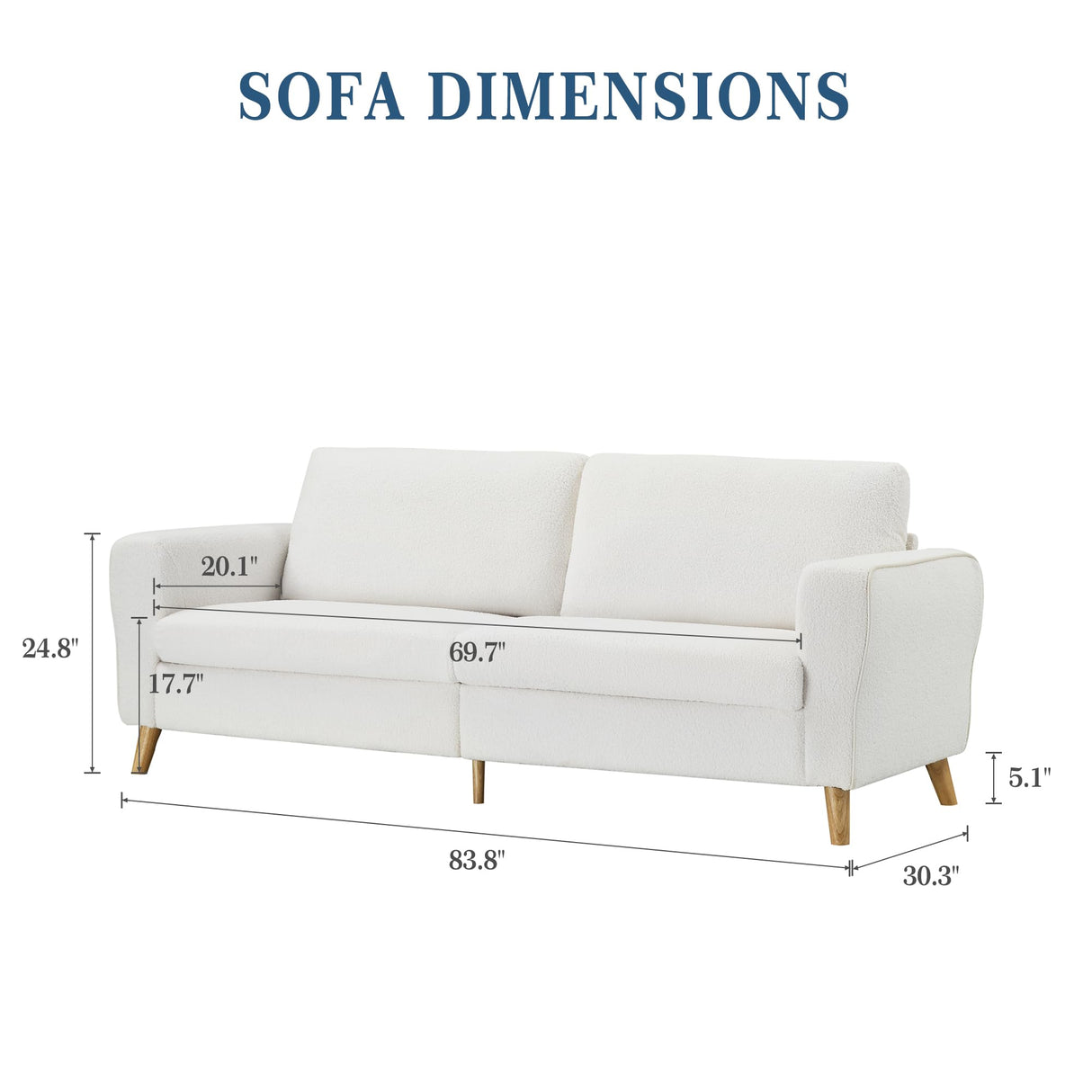 GarveeHome 84" Sofa Couch, Large Loveseat Sofa with Streamlined Armrests & Wood Feet, Modern Boucle Sofa for Living Room, White GarveeHome