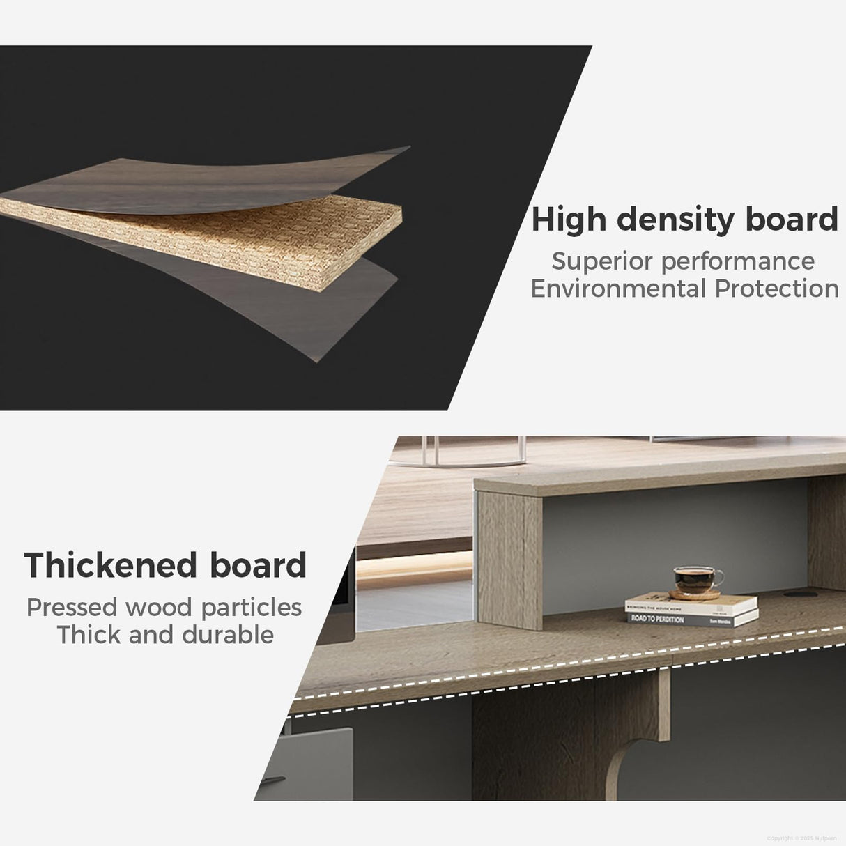 Nuipesn Modern L Shape Reception Desk with Counter – Front Desk Reception Counter with Drawers, Keyboard Tray & Shelves for Office, Salon, Retail, Lobby (Tobacco wood+Iron Gray/Left, 71"L*24"W*41"H) Nuipesn