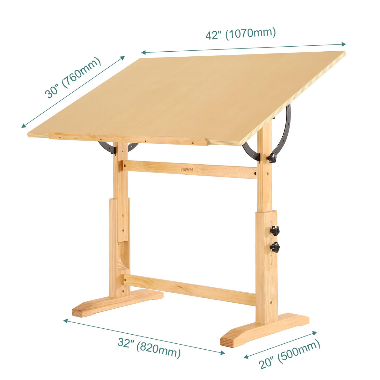 VISWIN 30" x 42" Extra-Large Artist Drafting Table, Adjustable Height & Angle, Solid Pine Wood Drawing Table, Art Table for Adults, Tilts Flat, Craft Table for Painting, Writing, Reading VISWIN