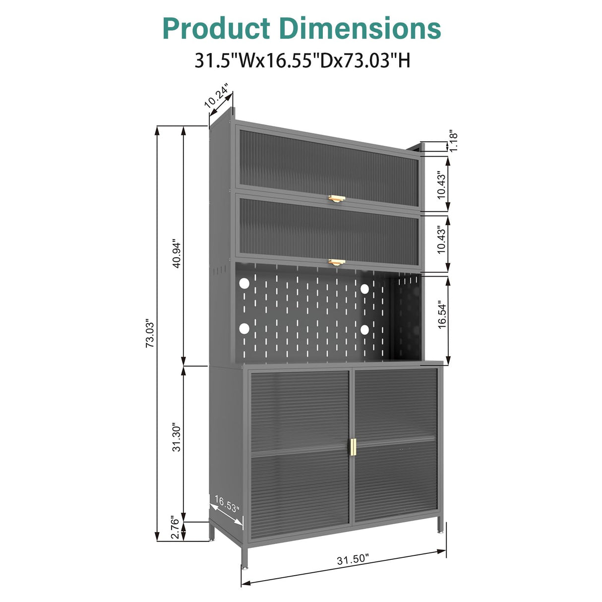 Nobilsteel 73‘’ Tall Kitchen Pantry Storage Cabinet, Metal Pantry Cabinet with Microwave Shelf and Door, Anti-Tip Design Hutch for Kitchen, Dining Room, Living Room Nobilsteel