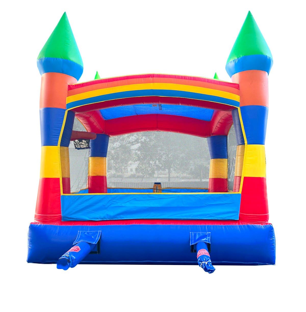 Crossover Rainbow Inflatable Bounce House, Bouncy Jump Castle for Kids and Toddlers, Outdoor Birthday Party Jumping Bouncer, Commercial-Grade, Without Blower, 13 x 12 x 14.5 Ft Pogo Bounce House