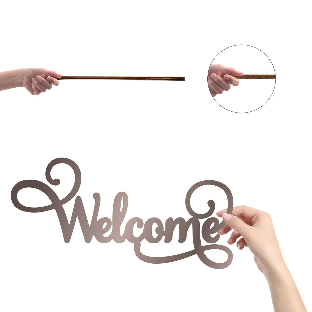 CREATCABIN Welcome Wood Cutout Sign Word Sculpture Wood Sign Unfinished Laser Cut Wooden Welcome Wall Art Decoration Hanging Rustic for Home Porch Wedding Party Classroom Farmhouse 6x12Inch CREATCABIN