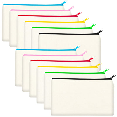 Legigo 12 Pack Blank DIY Craft Bag Canvas Pencil Case Blank Makeup Bags- Beige Canvas Pencil Pouch Bulk Canvas Cosmetic Bag Multi-Purpose Travel Toiletry Bag Canvas Color Zipper Bags 8.3 × 5 Inch