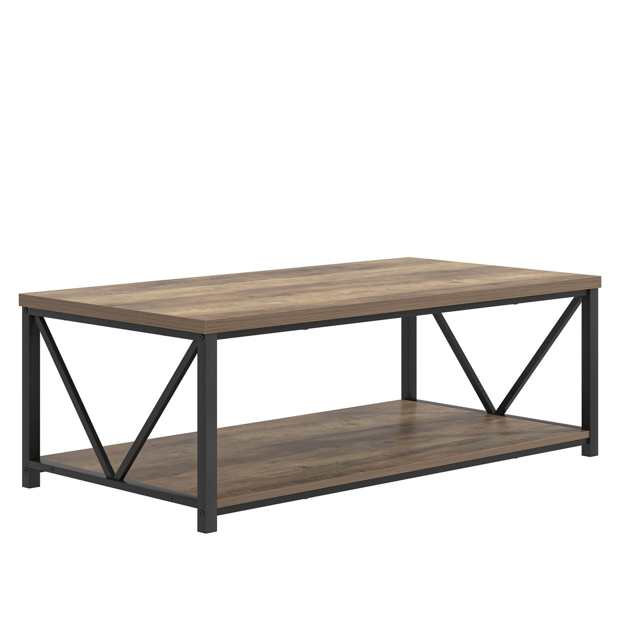FOLUBAN Modern Coffee Table, Living Room Center Table with Storage, Wood and Metal Cocktail Table, Rustic Oak, 47 Inch FOLUBAN